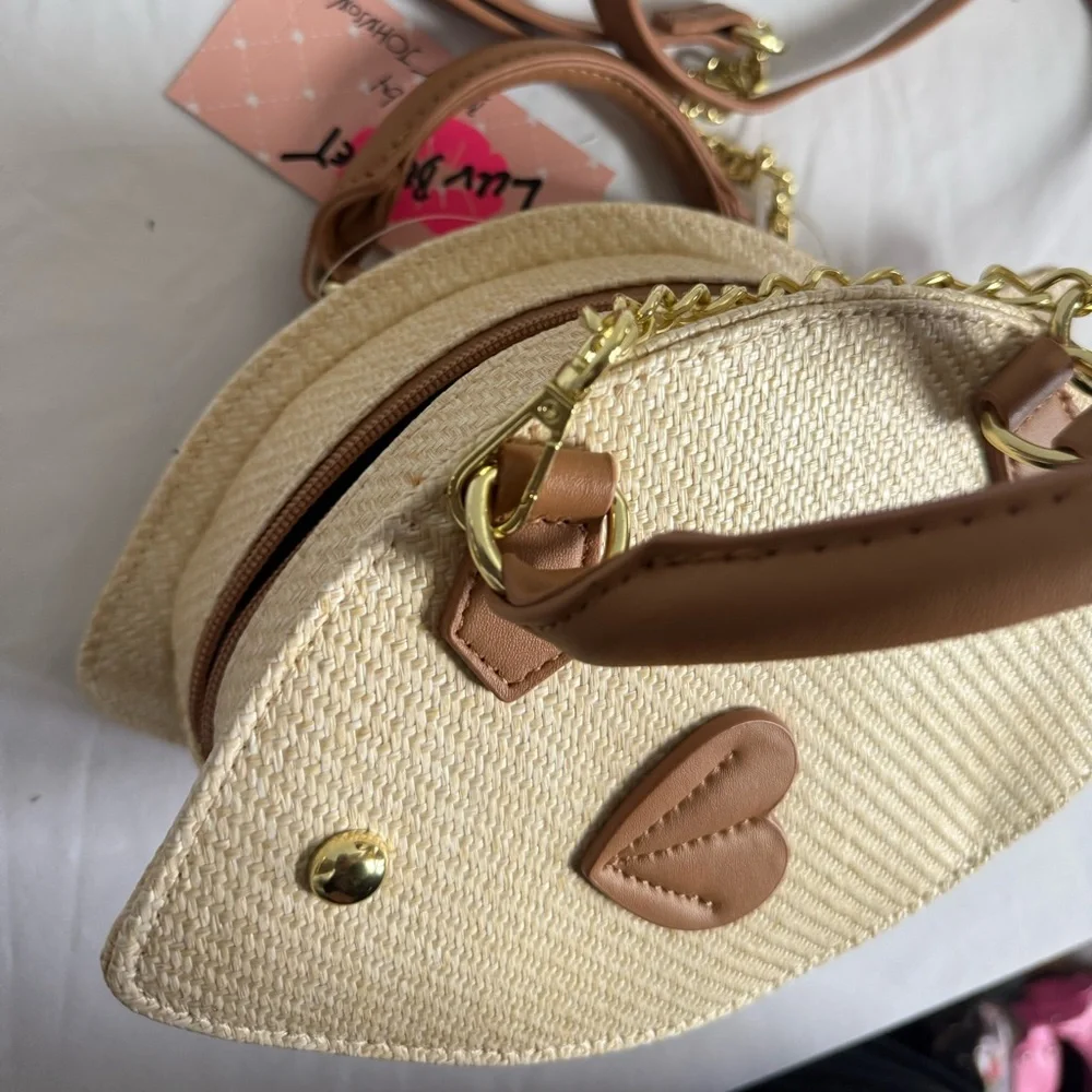 Betsey Johnson Beige Fish-Shaped Crossbody with Brown Trim